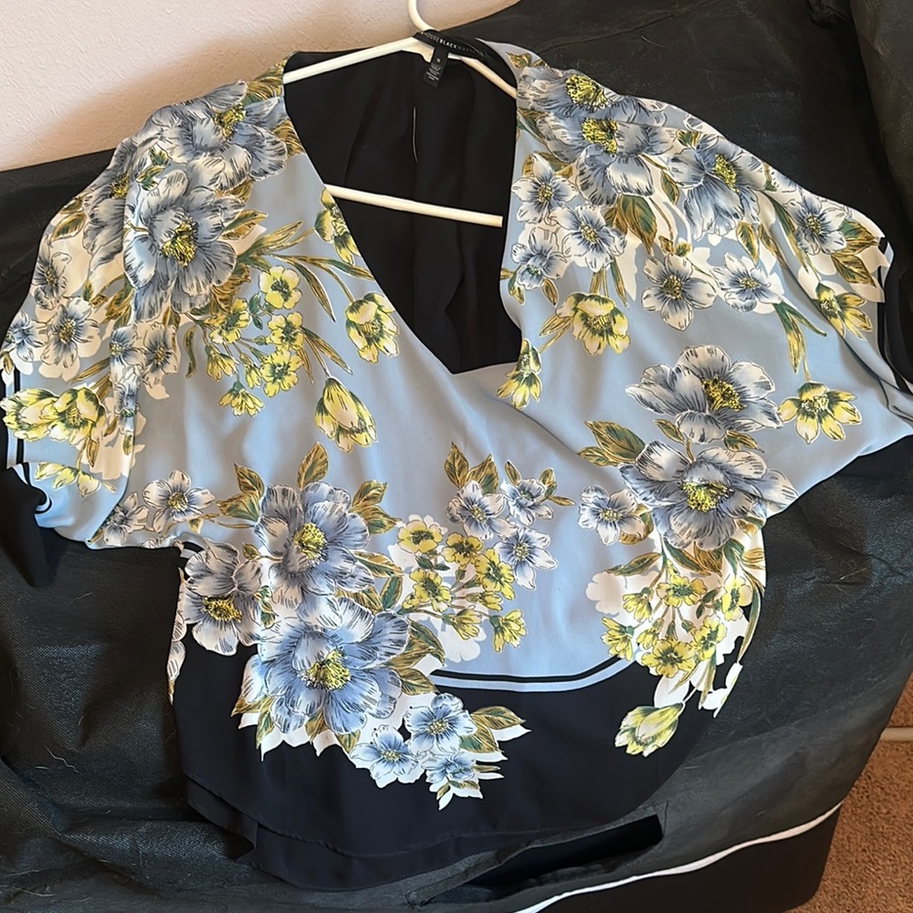 Floral Blue and Black Women's Top